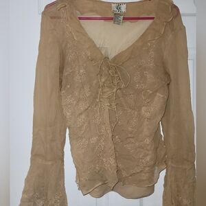 Ice Vintage 100% Silk Beaded Fairycore Top